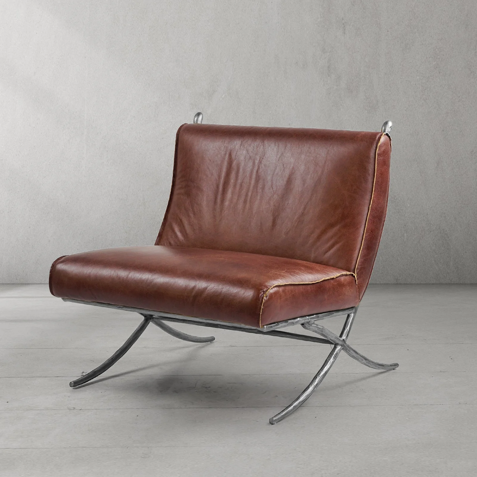 Hand-Forged Metal Vintage Leather Lounge Chair - Image 22