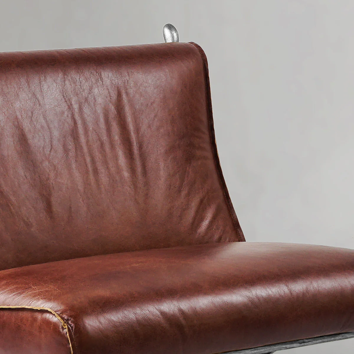 Hand-Forged Metal Vintage Leather Lounge Chair - Image 25