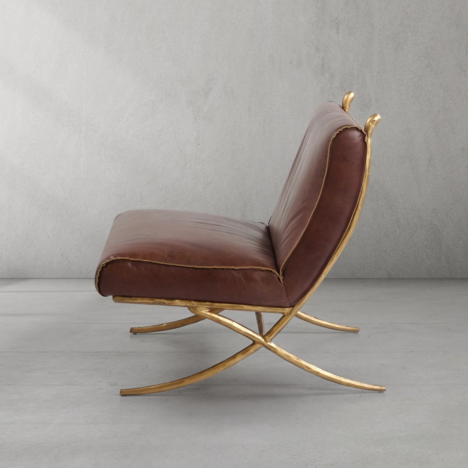 Hand-Forged Metal Vintage Leather Lounge Chair - Image 3