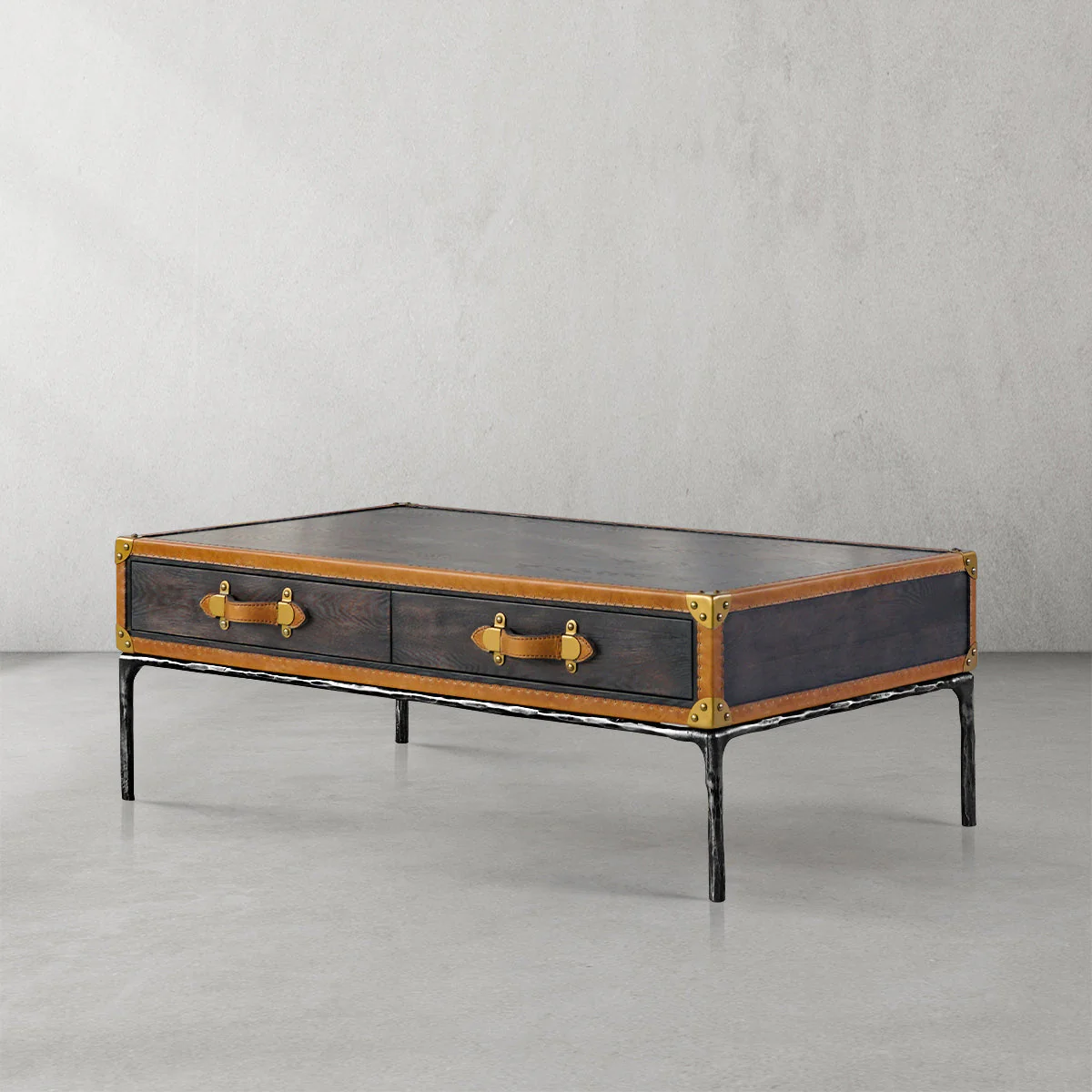 Hand-Forged Metal Vintage Leather Square Coffee Table - Image 10
