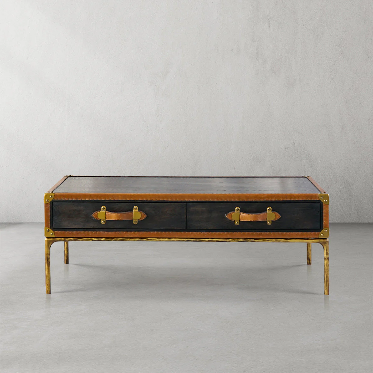 Hand-Forged Metal Vintage Leather Square Coffee Table - Image 3