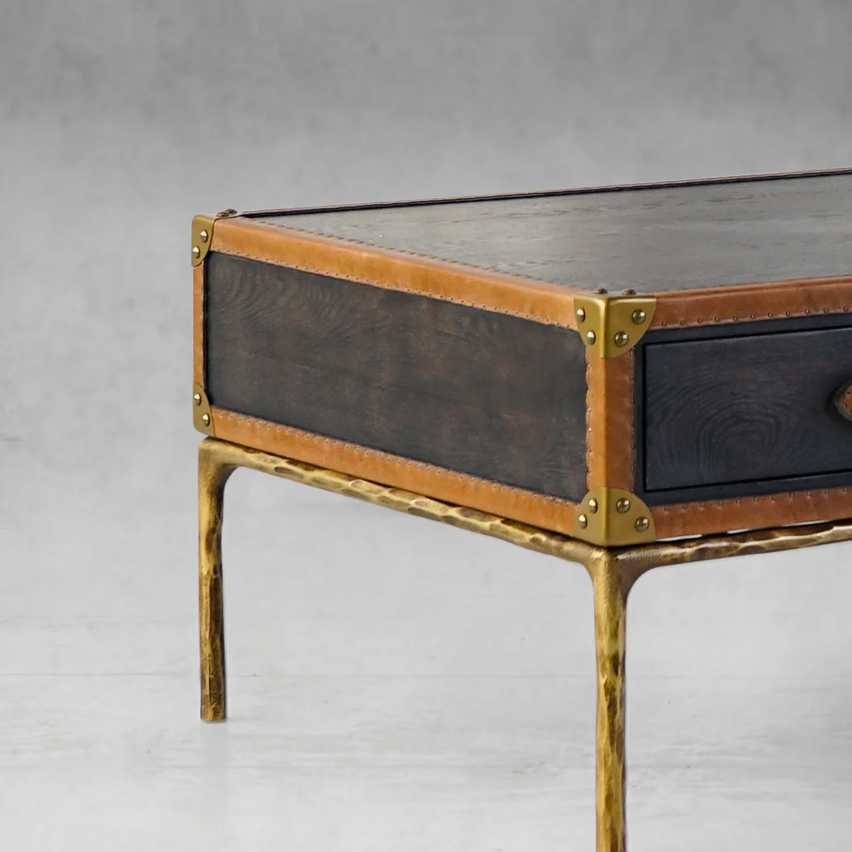 Hand-Forged Metal Vintage Leather Square Coffee Table - Image 6