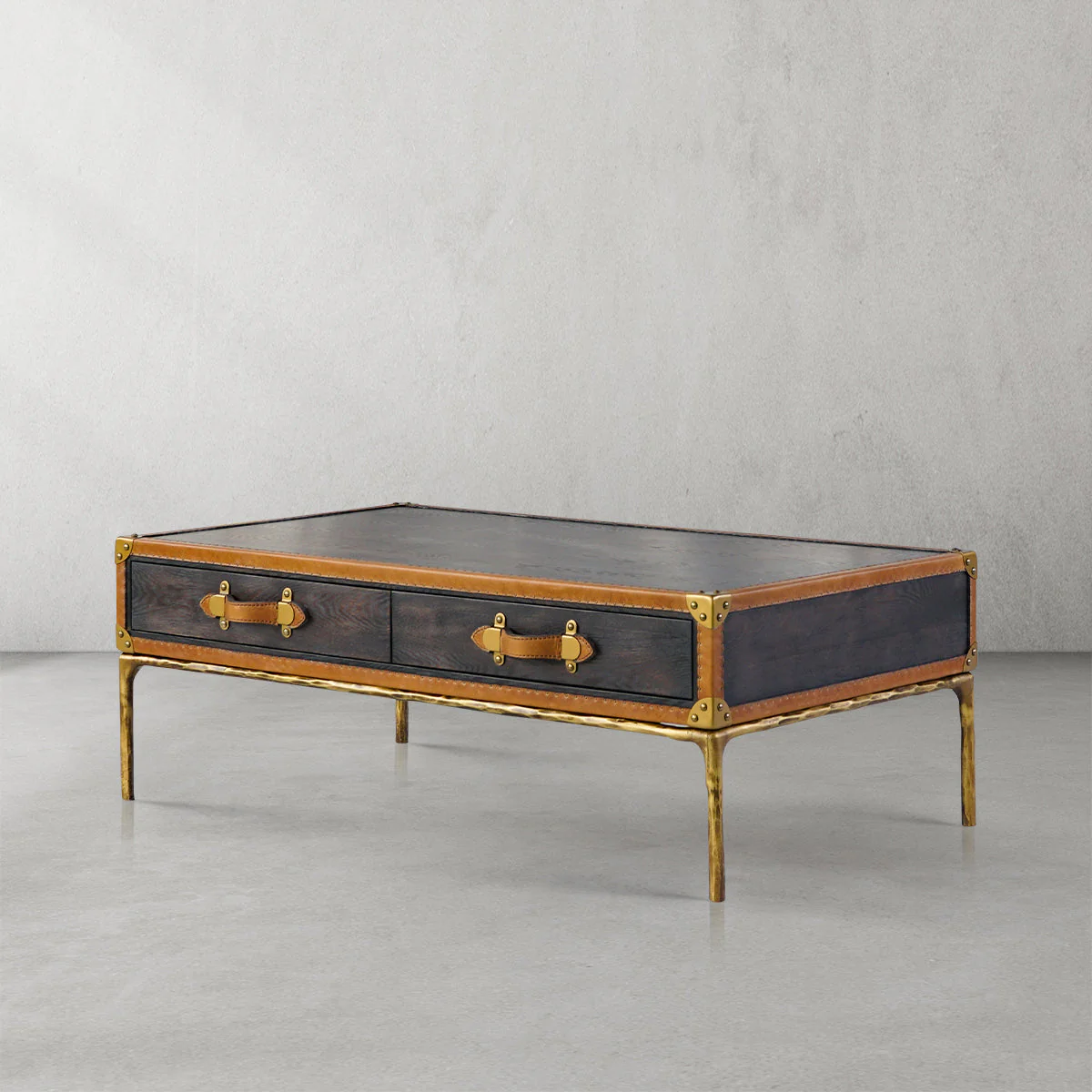 Hand-Forged Metal Vintage Leather Square Coffee Table - Image 7