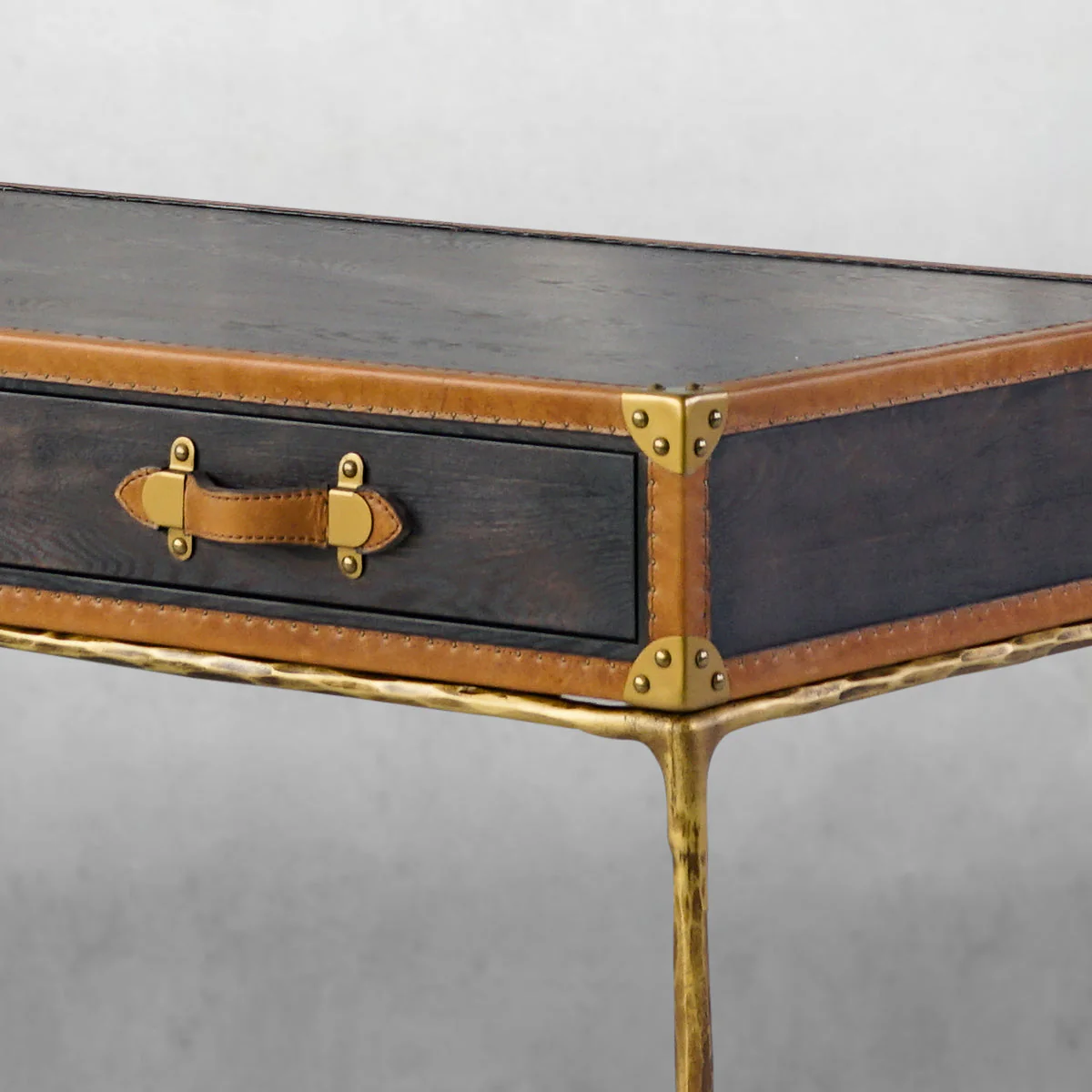 Hand-Forged Metal Vintage Leather Square Coffee Table - Image 8