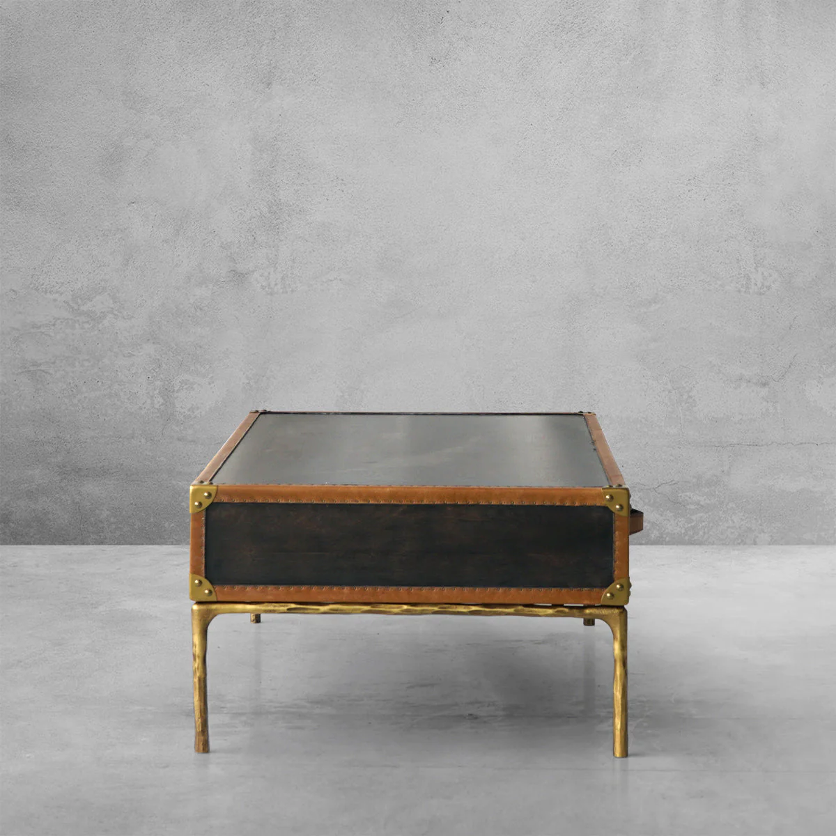 Hand-Forged Metal Vintage Leather Square Coffee Table - Image 9