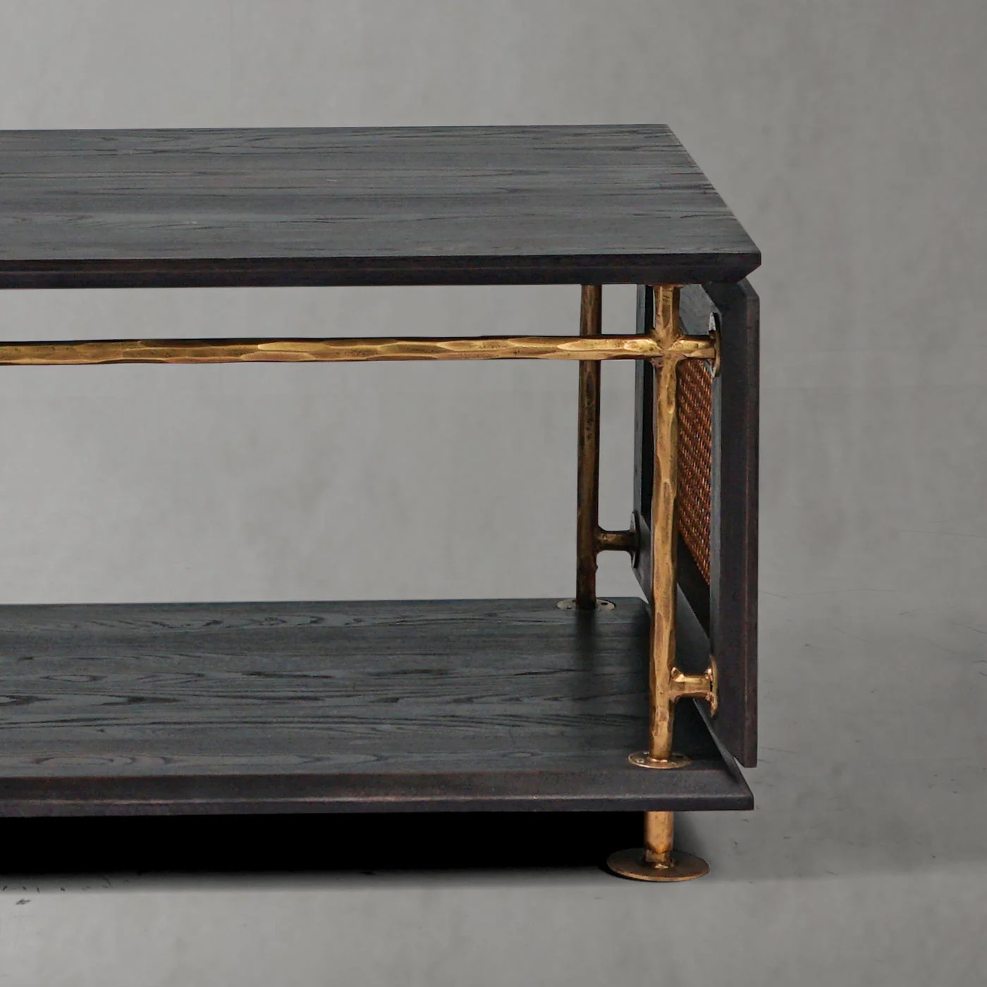 Hand-Forged Metal Vintage Rattan Wooden Coffee Table - Image 6