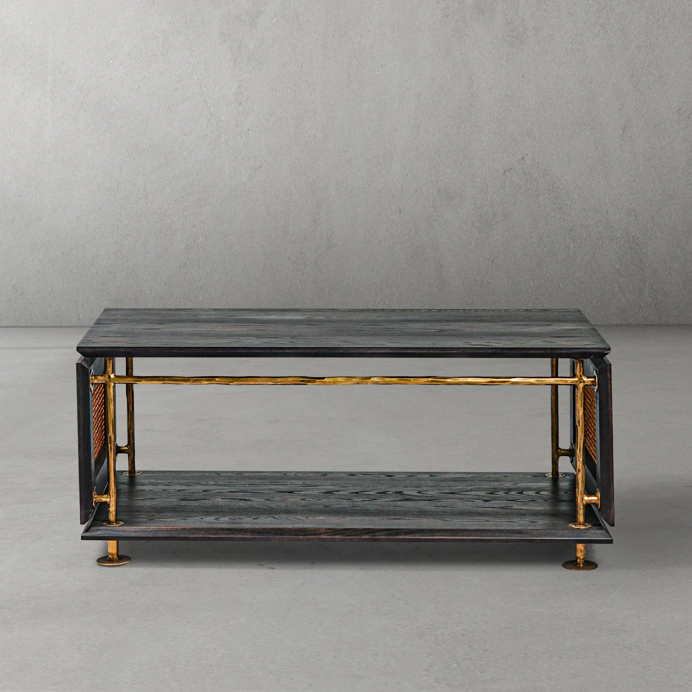 Hand-Forged Metal Vintage Rattan Wooden Coffee Table - Image 7