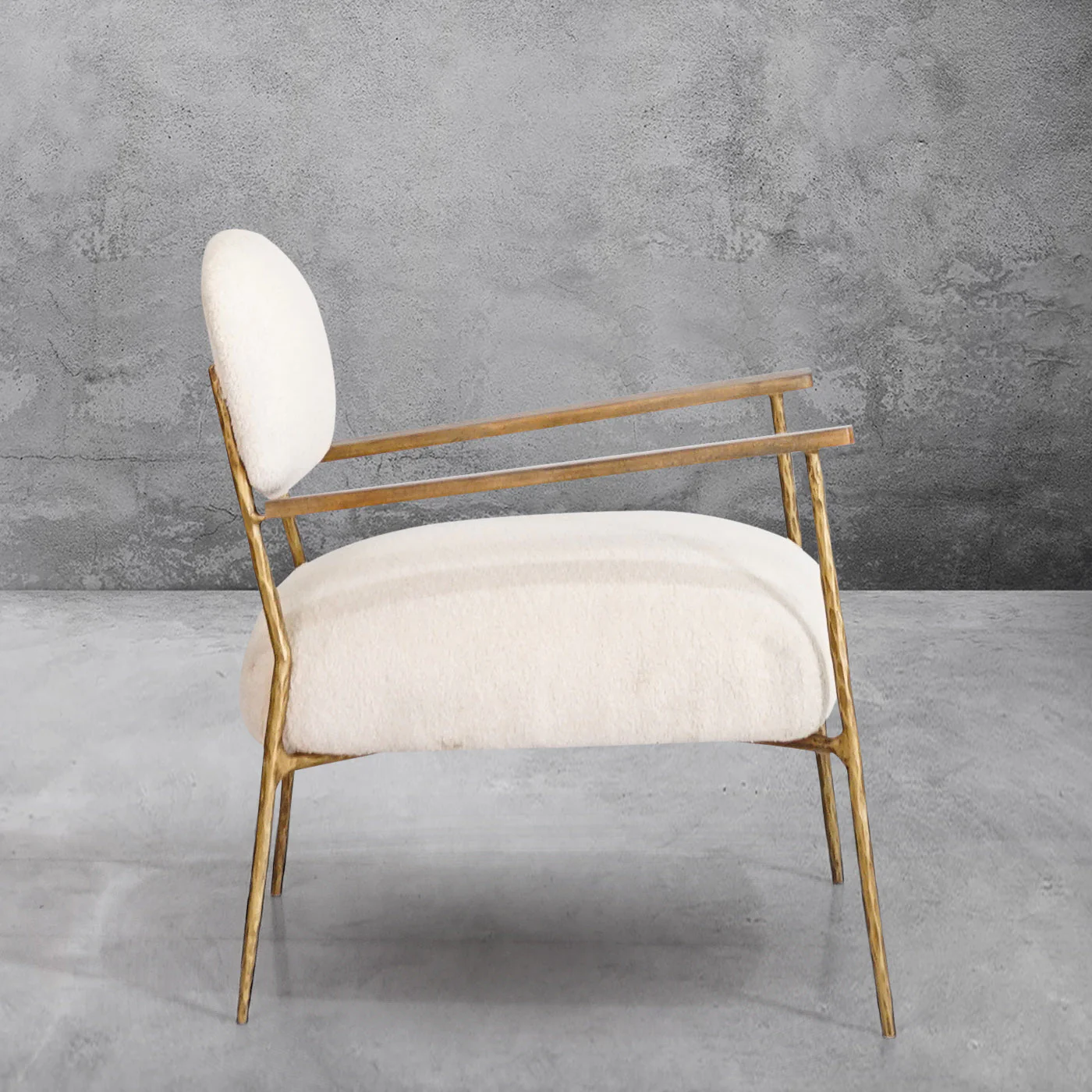 Hand-Forged Metal White Pure Wood Handrail Chair - Image 4