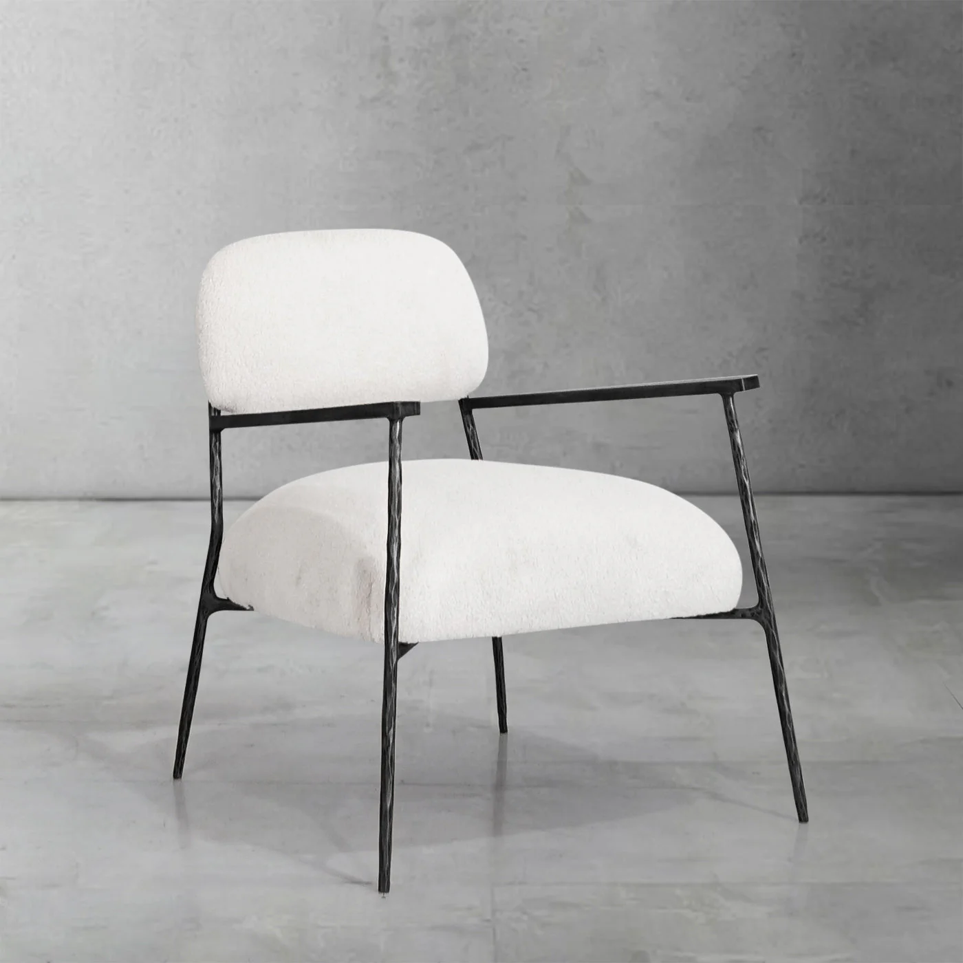 Hand-Forged Metal White Pure Wood Handrail Chair - Image 9