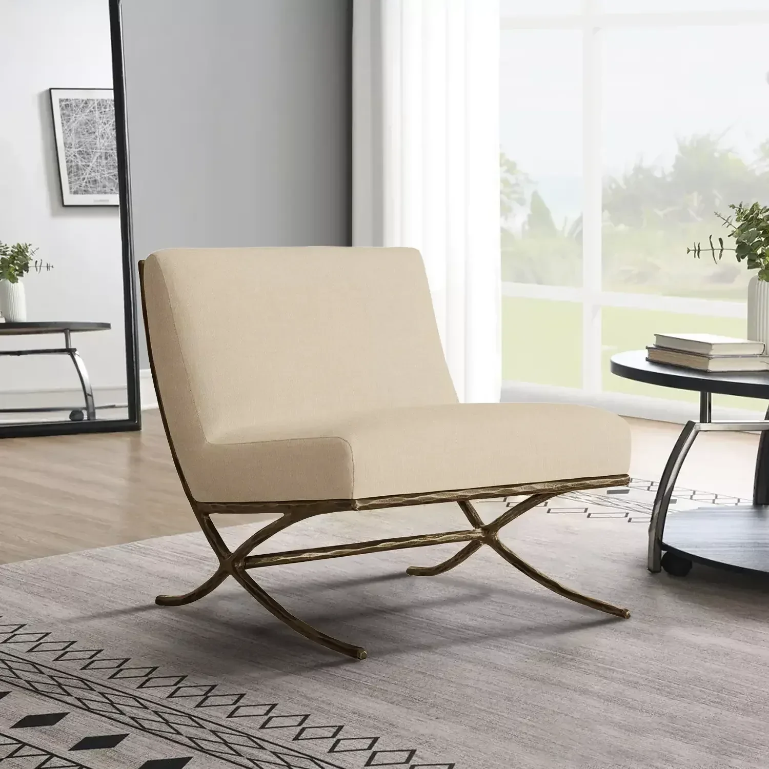 Hand-Forged Metal X-base Leather Slipper Chair - Image 15