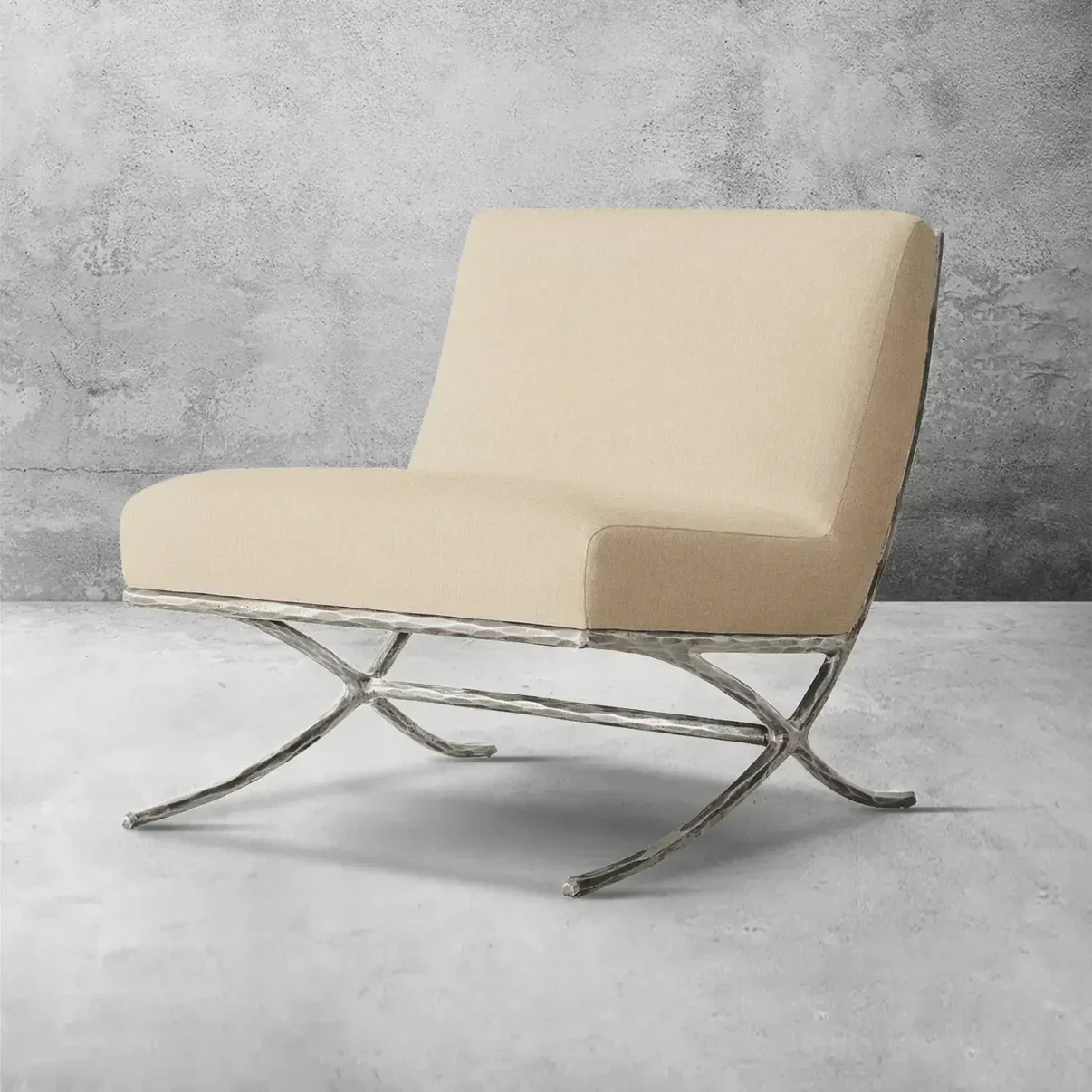 Hand-Forged Metal X-base Leather Slipper Chair - Image 18