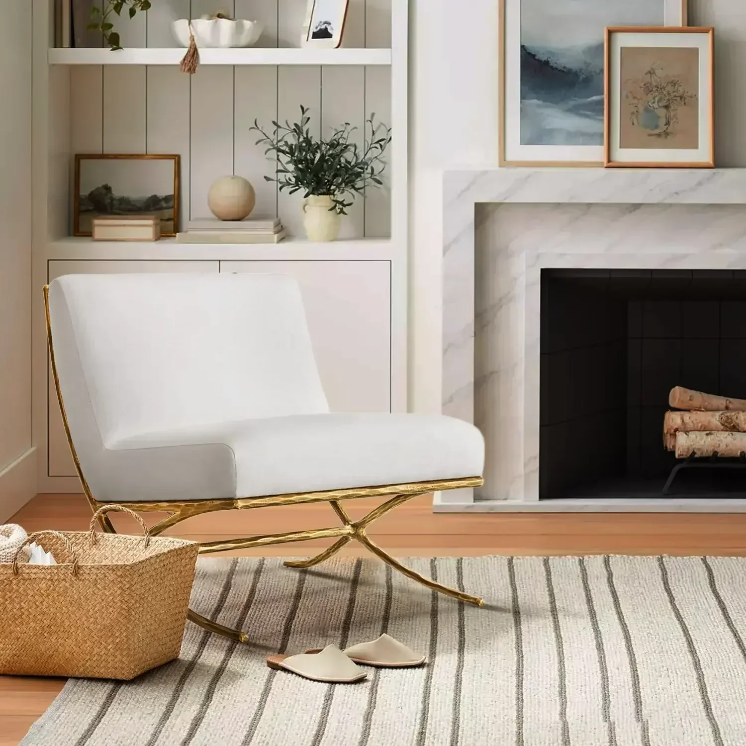 Hand-Forged Metal X-base Leather Slipper Chair - Image 2