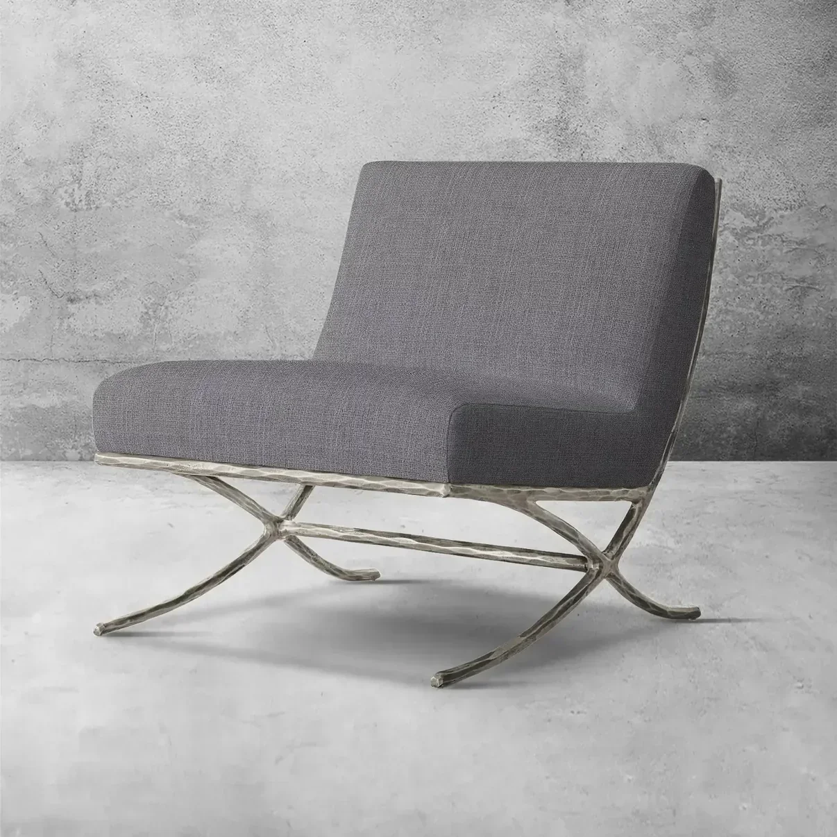 Hand-Forged Metal X-base Leather Slipper Chair - Image 3
