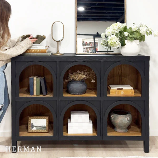 Hattie Arched Storage Cabinet  in Oak 60.75"W - Image 7