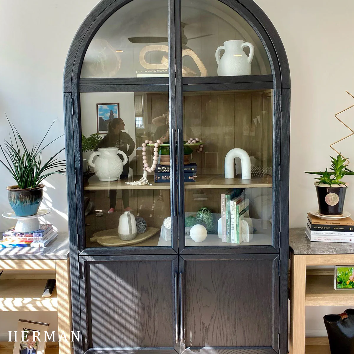 Hattie Glass Accent Cabinet in Oak 36"W 46"W - Image 4