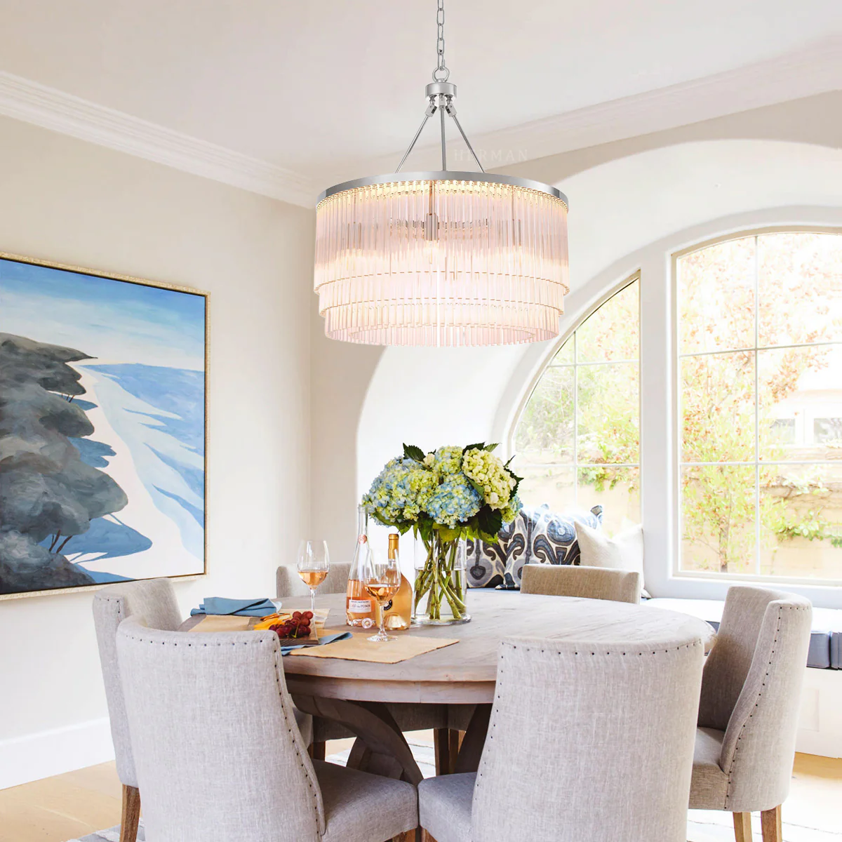 Hector S Modern Brass Glass Chandelier - Image 2