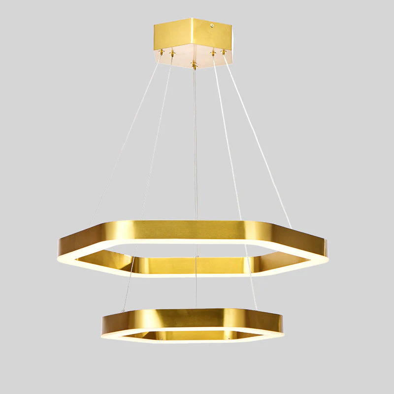 Hexagon 2-tier Golden Round Chandelier 16"+24" - Image 2