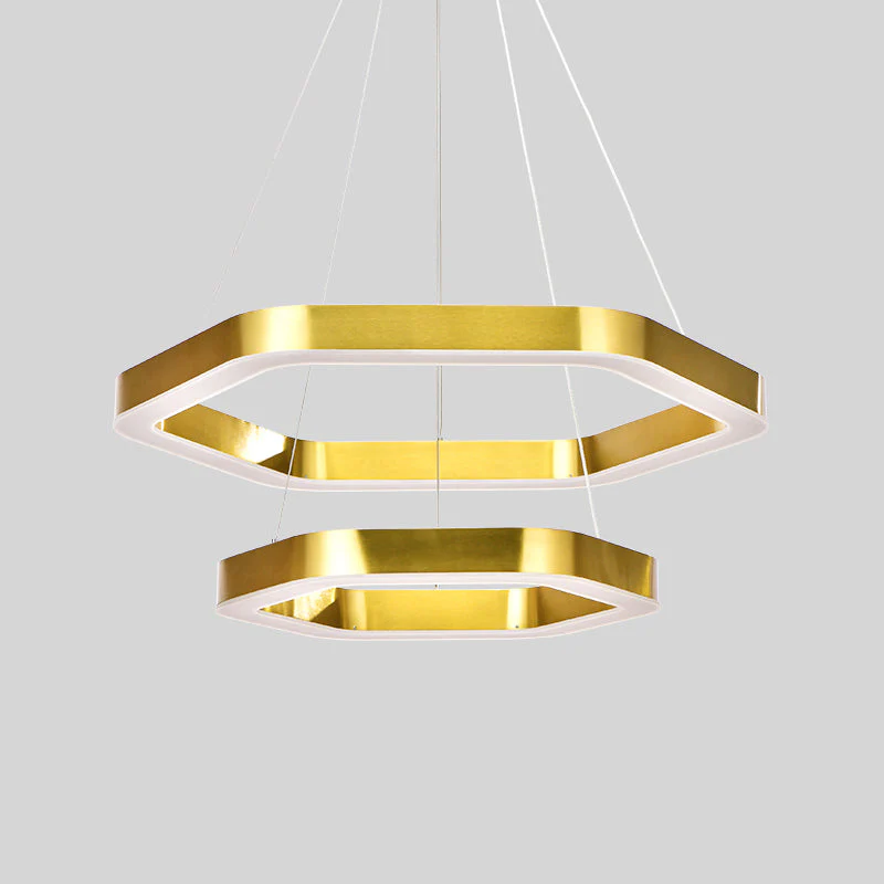 Hexagon 2-tier Golden Round Chandelier 16"+24" - Image 5