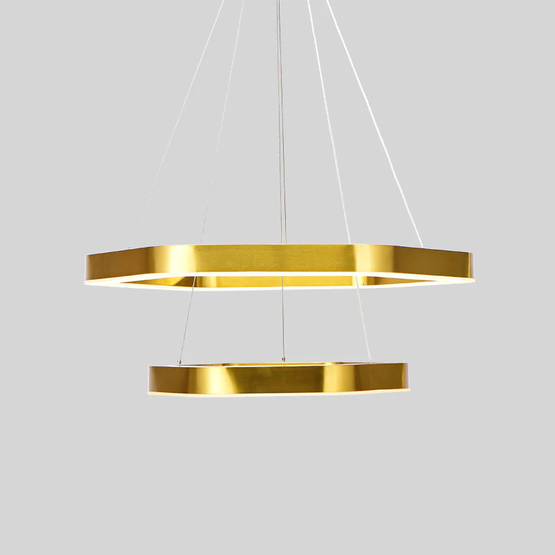 Hexagon 2-tier Golden Round Chandelier 16"+24" - Image 6