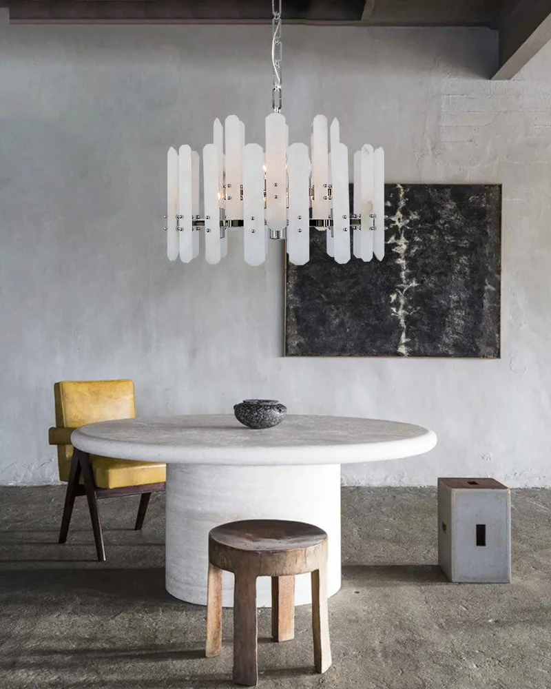 Large Alabaster Rectangular Chandelier Wide 40“ 45” with Chrome Frame for dining room - Image 18