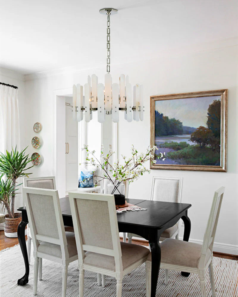 Large Alabaster Rectangular Chandelier Wide 40“ 45” with Chrome Frame for dining room - Image 19