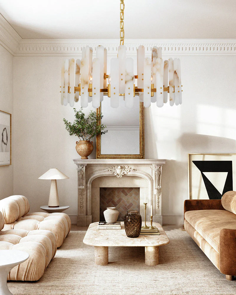 Large Alabaster Rectangular Chandelier Wide 40“ 45” with Chrome Frame for dining room - Image 3
