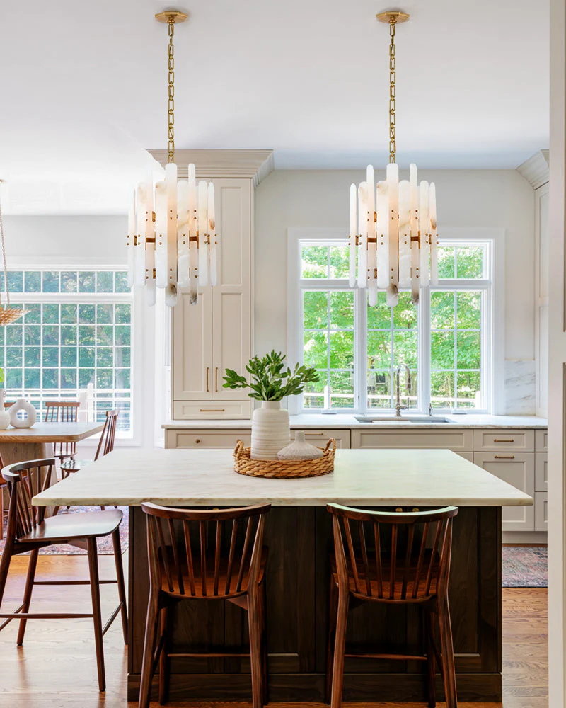 Large Alabaster Rectangular Chandelier Wide 40“ 45” with Chrome Frame for dining room - Image 5