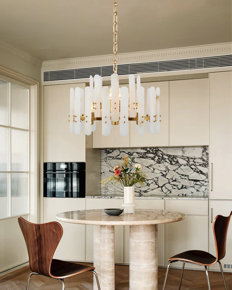Large Alabaster Rectangular Chandelier Wide 40“ 45” with Chrome Frame for dining room - Image 8