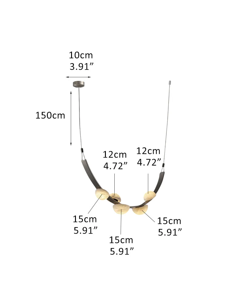Leather pendant lamps with semicircular marble diffusers on a U-shaped strip metal base - Image 13
