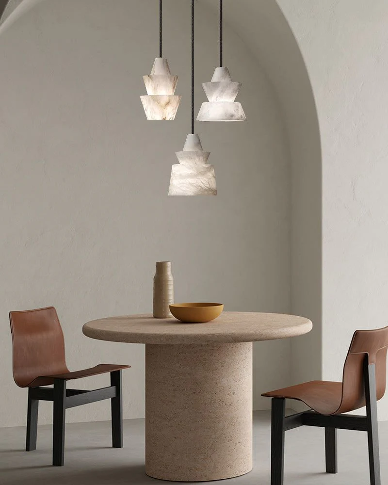 Brianna Alabaster Dining Table Pendant Modern Stacked Conical Pendant Light - Image 11
