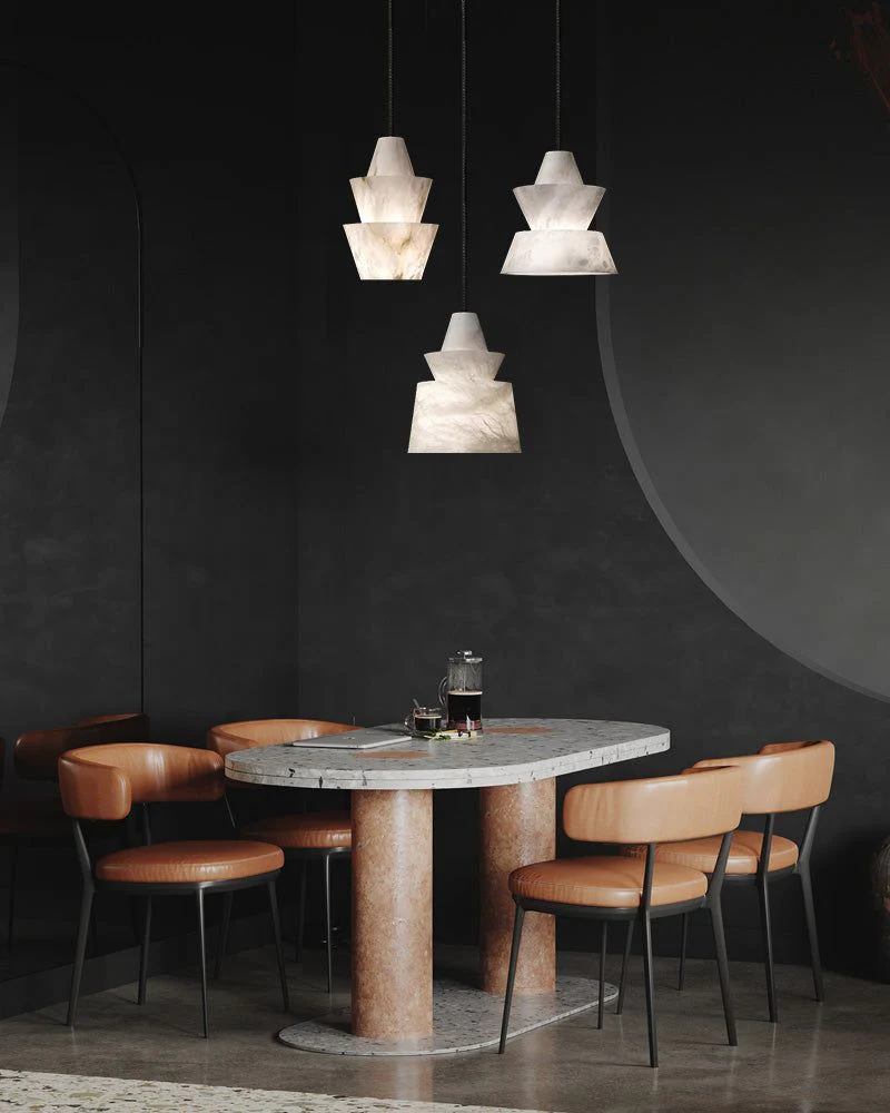 Brianna Alabaster Dining Table Pendant Modern Stacked Conical Pendant Light - Image 12