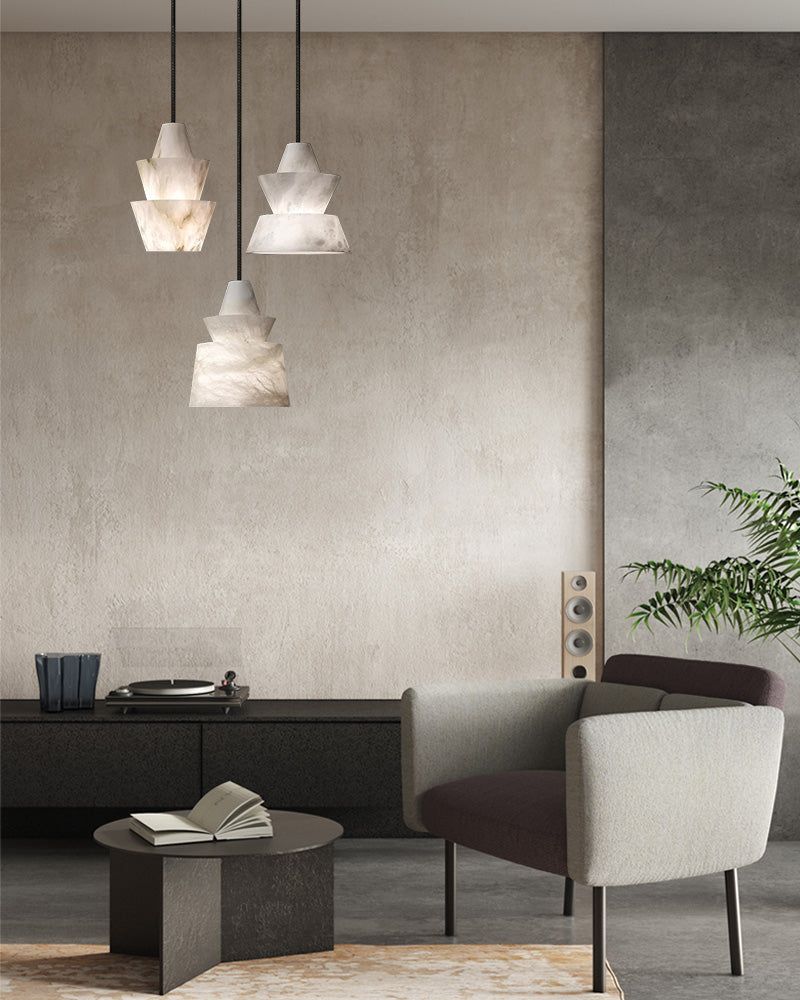 Brianna Alabaster Dining Table Pendant Modern Stacked Conical Pendant Light - Image 7