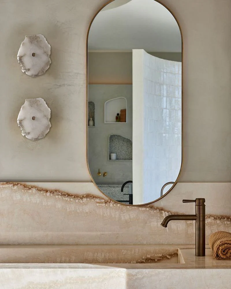 Art Decor Multiple Irregularity Shape LED Brass wall sconces White Alabaster Shade - Image 10