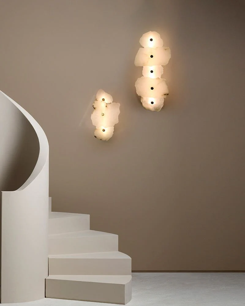 Art Decor Multiple Irregularity Shape LED Brass wall sconces White Alabaster Shade - Image 12