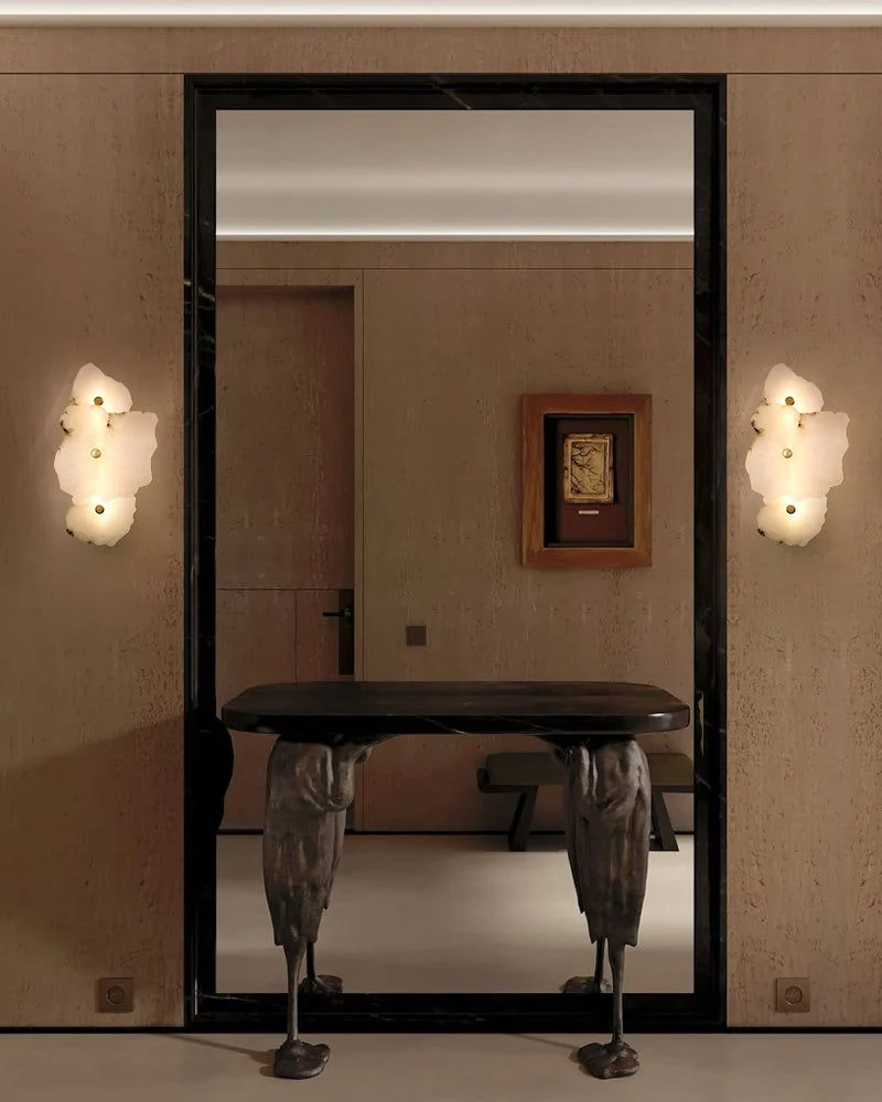 Art Decor Multiple Irregularity Shape LED Brass wall sconces White Alabaster Shade - Image 2