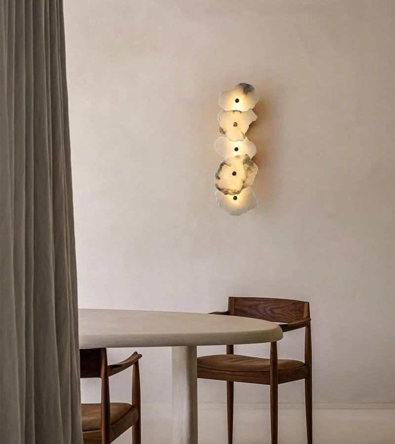 Art Decor Multiple Irregularity Shape LED Brass wall sconces White Alabaster Shade - Image 3