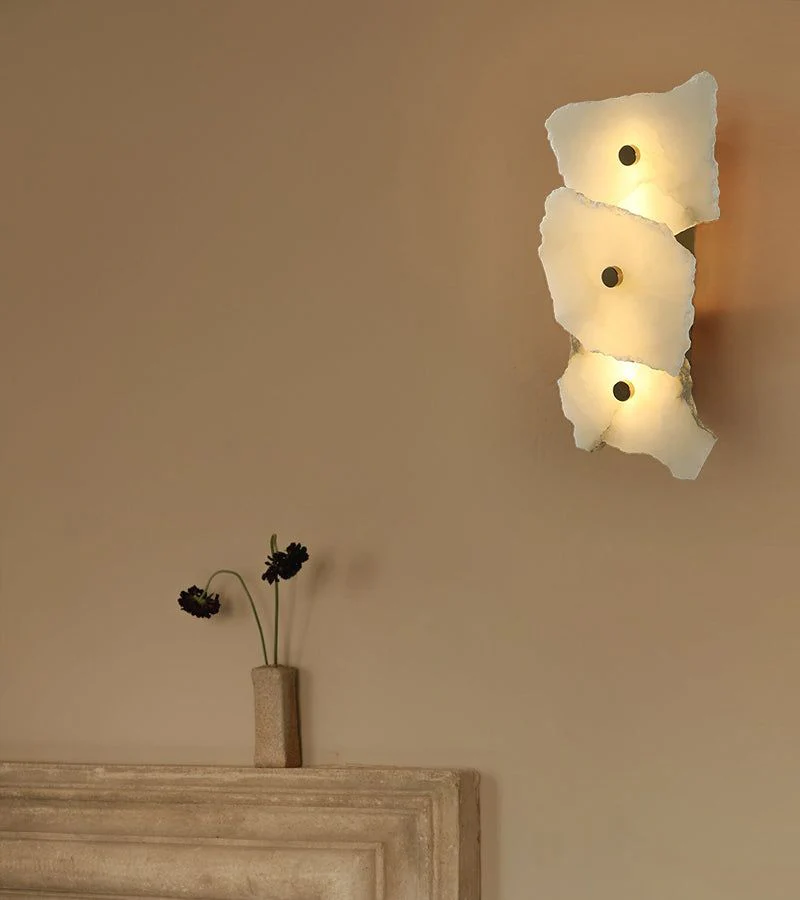 Art Decor Multiple Irregularity Shape LED Brass wall sconces White Alabaster Shade - Image 4