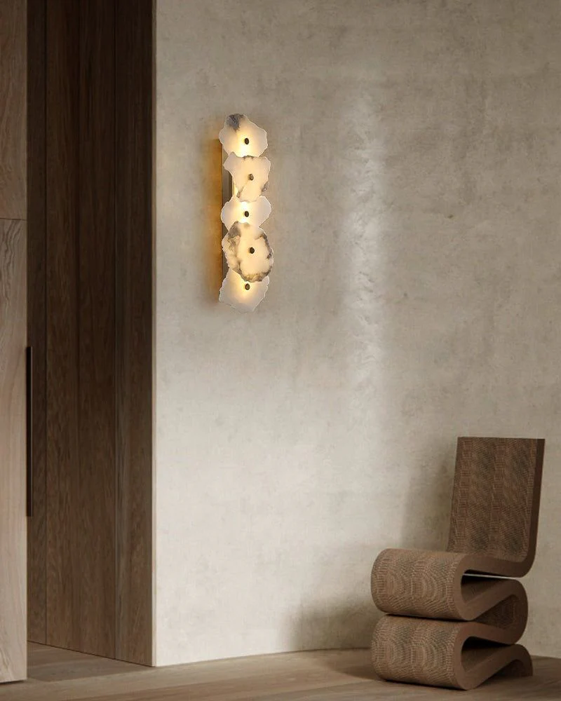 Art Decor Multiple Irregularity Shape LED Brass wall sconces White Alabaster Shade - Image 5