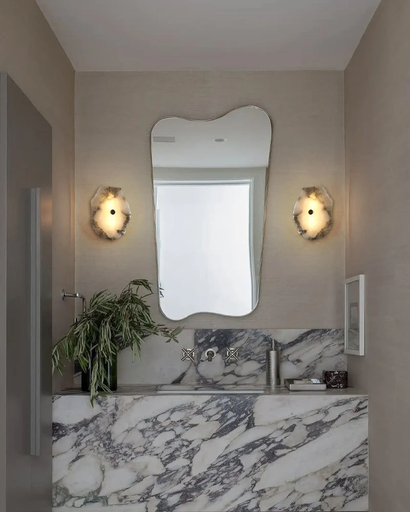 Art Decor Multiple Irregularity Shape LED Brass wall sconces White Alabaster Shade - Image 6