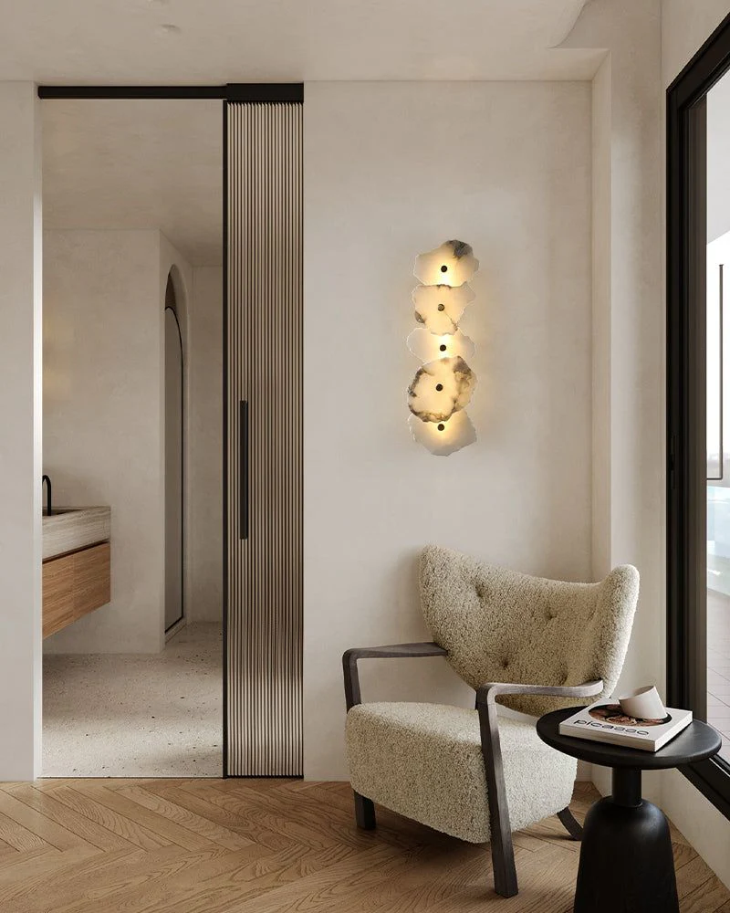 Art Decor Multiple Irregularity Shape LED Brass wall sconces White Alabaster Shade - Image 7