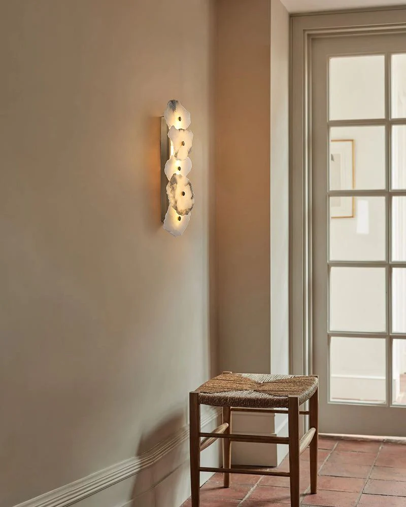 Art Decor Multiple Irregularity Shape LED Brass wall sconces White Alabaster Shade - Image 8