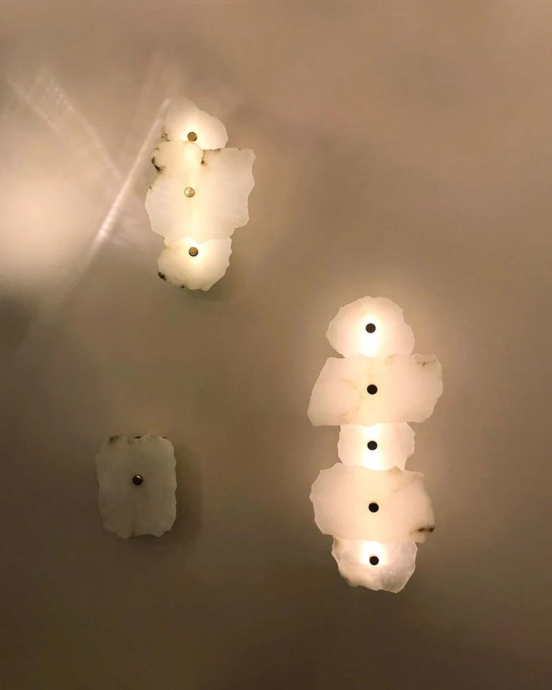 Art Decor Multiple Irregularity Shape LED Brass wall sconces White Alabaster Shade - Image 9