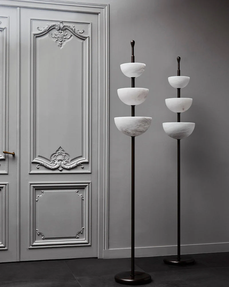 LED Bronze and Alabaster Triple Bowl Tall Floor Lamp 76in - Image 2