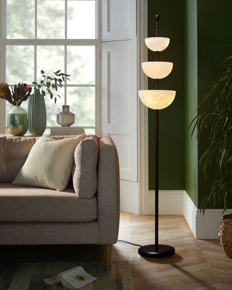 LED Bronze and Alabaster Triple Bowl Tall Floor Lamp 76in - Image 7