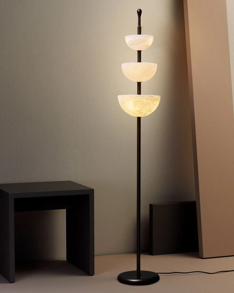 LED Bronze and Alabaster Triple Bowl Tall Floor Lamp 76in - Image 8