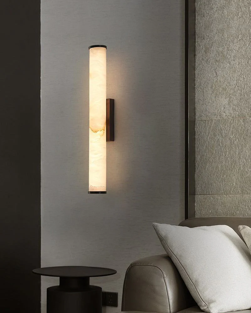LED Copper Cylindrical Natural Marble Alabaster Wall Sconce Lamp - Image 11