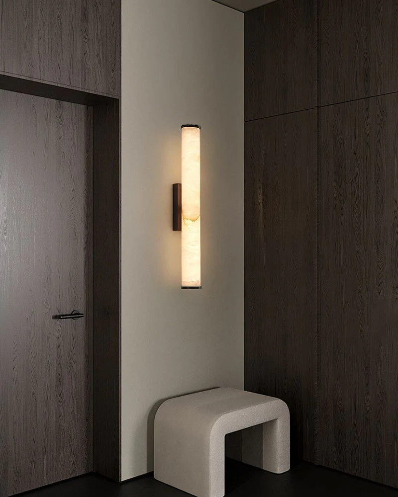 LED Copper Cylindrical Natural Marble Alabaster Wall Sconce Lamp - Image 12