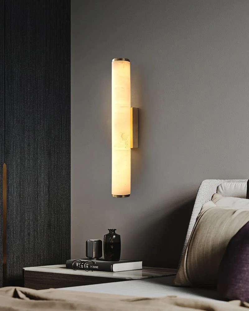 LED Copper Cylindrical Natural Marble Alabaster Wall Sconce Lamp - Image 13