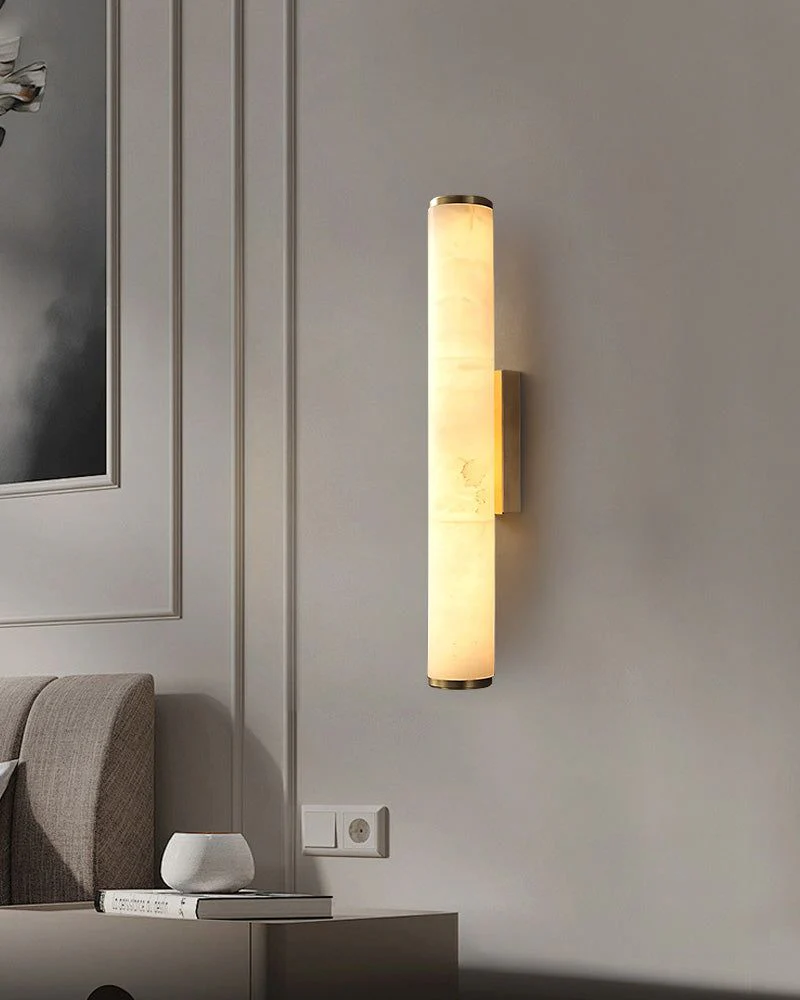 LED Copper Cylindrical Natural Marble Alabaster Wall Sconce Lamp - Image 15