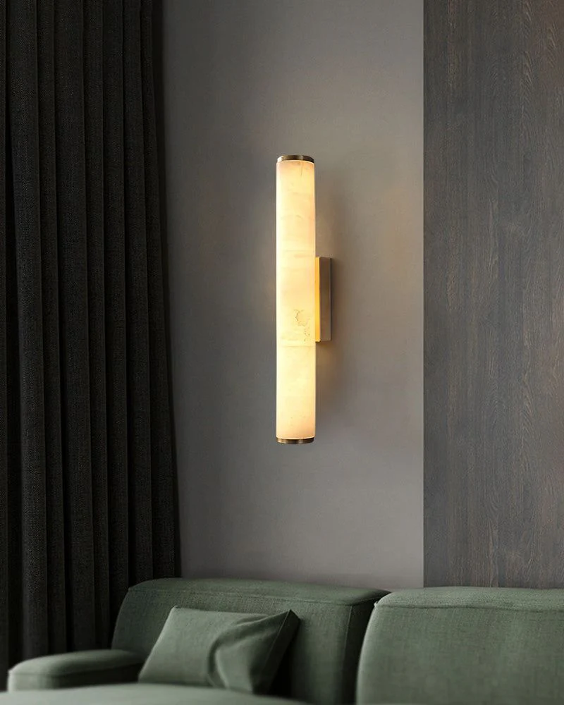 LED Copper Cylindrical Natural Marble Alabaster Wall Sconce Lamp - Image 16